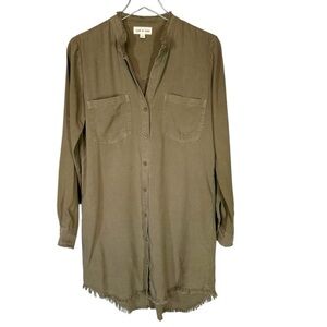 CLOTH & STONE Women's Small Olive Green Shirt Dress Raw Hem